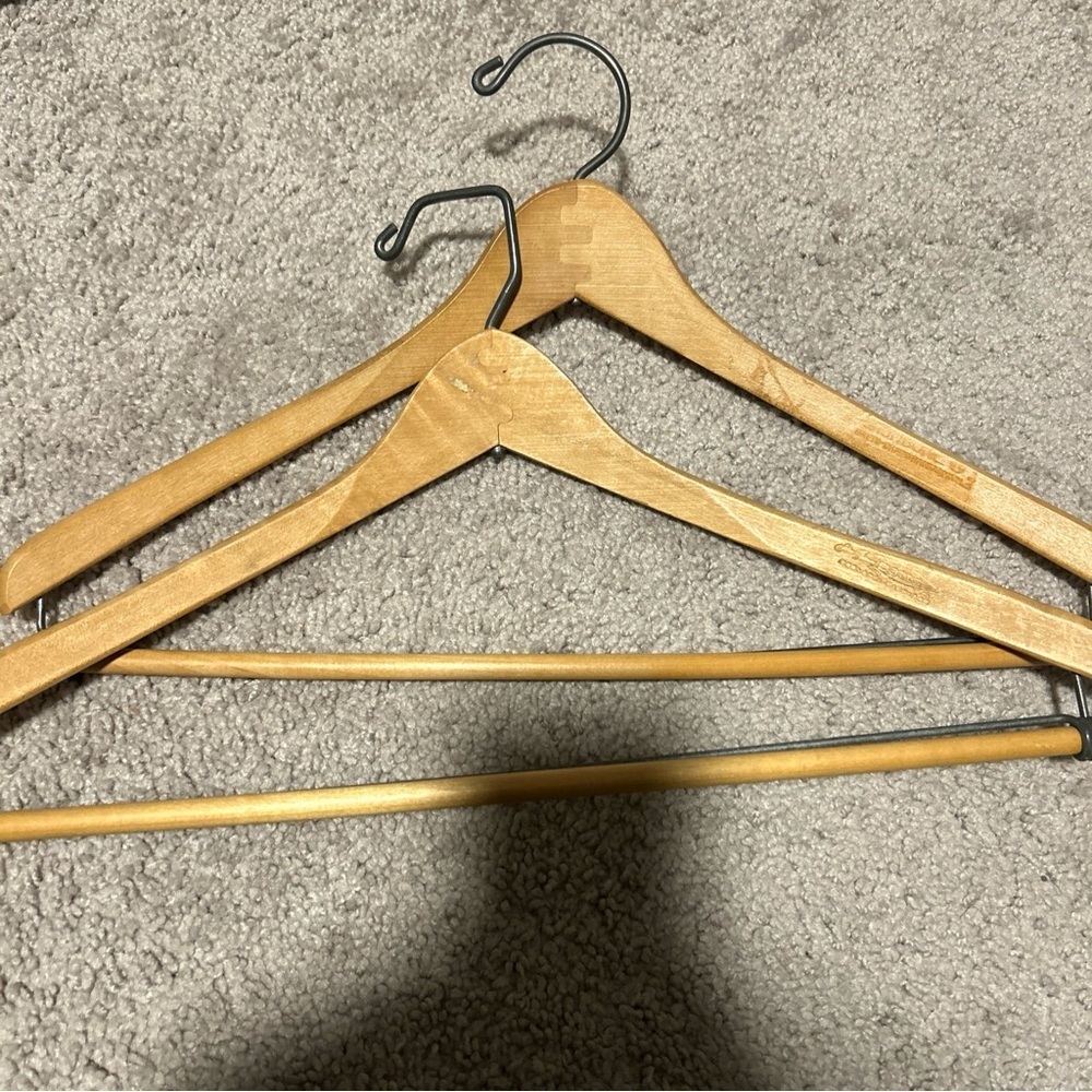 2 Vintage WISHBONE BATTS Wooden Suit Hangers Grand Rapids MI